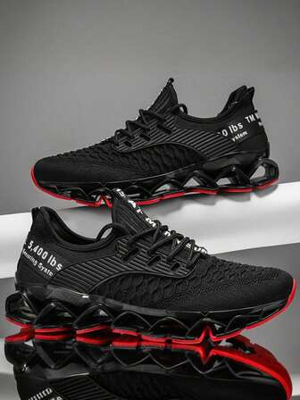 Men's Solid Blade-Shaped Running Shoes With Shock Absorption, Comfortable Non-Slip Lace-Up Breathable Athletic Sneakers
