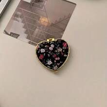1pc/2pcs Portable Heart-Shaped Folding Makeup Mirror With Cute Fabric Case & Printed Pattern - Double-Sided Cosmetic Mirror, Ideal Gift For Women, Girls, Mothers, Friends & Wives, Compact Mirror, Vanity Mirror For Home, Travel