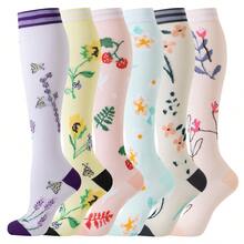 6 pares de calcetines de compresión deportivos de enfermera para mujeres y hombres, calcetines de compresión hasta la rodilla con estampado floral para enfermeras, deportistas, dentistas, médicos, para correr, ciclismo, senderismo. Calcetines de enfermera para el Día de la Enfermera - Multicolor - Ver 14
