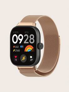 حزام حلقة ميلانية معدنية متوافق مع ساعة شاومي 4 النسائية/الرجالية قطعة واحدة قابل للتعديل من شبكة فولاذية مغناطيسية قابلة للتنفس