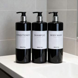 浴室洗发水、护发素、沐浴露补充装瓶，乳液补充装瓶，兼容可重复灌装的按压式瓶子，3个装