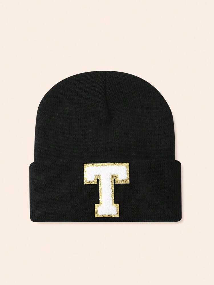 1pc Hat With 26 Alphabet Letters, Knitted Beanie For Baby Boys And Girls, Warm And Windproof For Outdoor And Daily Wear - Gold Label - Black Fluorescent Cap - View 40