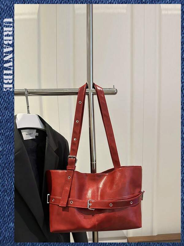 1pc Vintage Textured Solid Color PU Leather Shoulder Bag, Women's Retro Fashion Square Shoulder Bag, Top Dual Straps, Zipper Closure, Suitable For Travel, Shopping, Dating, Women's Gift, Great For Commuting, Outdoor, Travel, Hiking