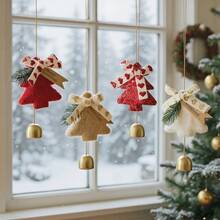1 Stück rote Weihnachtsglocke Deko, Weihnachtsbaum Muster einfaches Design, aus Plüschstoff und Eisenlegierung gefertigt, Türglocke, mehrfarbige Optionen, die Kombination schafft eine einzigartige Feiertagsatmosphäre, geeignet für Weihnachten, Neujahr, Winterlandschaft, Outdoor-Veranstaltungsdekoration, Valentinstag Accessoires - Rot - Übersicht 4