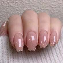 Medium Coffin Press On Nails Bling Fake Pink Nails Tips Full Cover False Gold French Nails For Women And FFgirls 24PCS{Inchcolor_nameinch:InchNails-05inch} - 指甲-05 - 查看 1