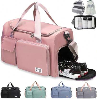 Maleta Deportiva,Compartimento para Zapatos y Bosillo Impermeable,Incluye bolsa de maquillaje,toalla y bolsa organizadora de regalo,Mujer y Hombre,para Viajes,Gym (B-Rosa)