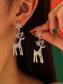 2pcs Luxury Copper Gold-Plated Christmas Deer Stud Earrings, Ideal Earring Accessory For Women's Christmas Events