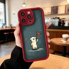 Funda de teléfono con borde protector color negro diseño de oso polar con bandera estrellas fondo azul oscuro para uso diario en cafeterías y viajes Aplicable a los teléfonos de la serie Apple y Galaxy - Blanco - Ver 5