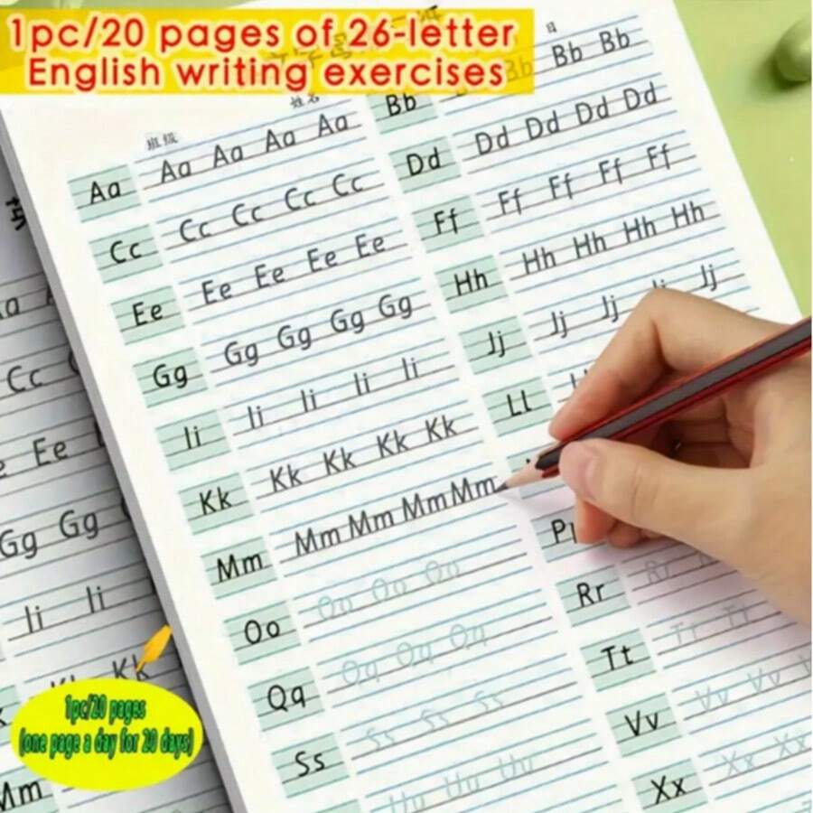 标准写作复习。ABC 写作练习手册。26 个英文字母描摹练习 - 案例研究练习 - 圣诞节、万圣节、感恩节、新年礼物和返校用品 - 彩色 - 查看 1