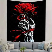 Gothic Red Rose & Skull Tapestry Wall Hanging - Large Black & White Gothic Art With Blood-Red Roses, Soft Suede-Like Texture Polyester Fabric, Easy Install Horizontal/Vertical-Like Bedspread For Dorm, - Ideal Macabre Gift - 30*40吋(75*100公分) - 查看 1