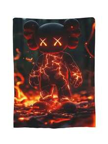 Kawss Kawaii Kaw Blanket Cartoon Print Flannel Blanket - Ultra Soft Anime Throw, The Thoughtful Gift For Christmas, Birthday, Halloween, For Sofa, Camping & Travel Comfort - màu đen - Xem 3