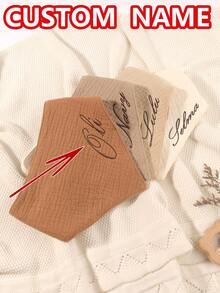 4 piezas Baberos personalizados bordados con nombre, adecuados para uso en interiores & exteriores, excelente regalo para bebés niños & niñas, disponible en marrón, beige, albaricoque, colores sólidos, regalo de baby shower, esencial para recién nacidos, para nuevas mamás - Multicolor - Ver 12