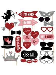 27件套情人节银粉色丘比特之箭拍照道具套装，适用于生日派对、婚礼、情人节派对拍照，包含道具和支架，可用于派对装饰、婚前派对、情人节等场合。 - 彩色 - 查看 5