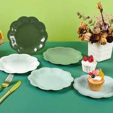 10pcs/20pcs/40pcs/50pcs,Green Fan-Shaped Gradient Green Paper Plate 7-Inch Disposable Decorative Dinner Plate Dessert Plate, Suitable For Valentine's Day, Wedding, Bridal Shower, Christmas Party Supplies (Green) - Green - View 7