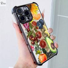 Diseño de patrón de ilustración de frutas y girasoles adecuado para fundas especiales de  16, 16e, 16 Plus, 16 Pro, 16 Pro Max,  15, 15 Plus, 15 Pro, 15 Pro Max, 14, 14 Plus, 14 Pro, 14 Pro Max, 13, 13 Pro, 13 Pro Max, 12, 12 Pro, 12 Pro Max, 11, 11 Pro Max, 7, 8, X, XS, anti-suciedad,  de moda, a prueba de golpes en las cuatro esquinas. - Colores mixtos - Ver 9