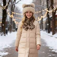 2pcs/Set Leopard Print Vintage Polyester Fleece Scarf & Beanie Hat, Autumn/Winter