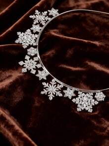 1pc/2pcs Christmas Snowflake Elegant Glass Snowflake Headband, Suitable For All Seasons, Wedding Decoration, Crown Headband, Evening Dress Accessory, Rhindiamond Headpiece - Silver - View 4