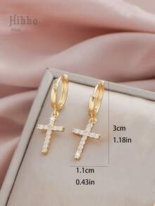 Hihho 1 Pair Vintage Copper Double Cross Hoop Earrings, Elegant & Fashionable Earrings For Women - Cross - View 11