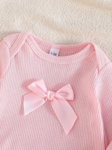 3pcs/Set Newborn Baby Girls Cute Bow Decor Long Sleeve Romper And Pocket Casual Pants Set
