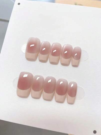 10 Peças de Unhas Postiças Curtas Francesas Inspiradas em Blush Rosa, Feitas à Mão, com Design de Olho de Gato. Unhas Falsas Destacáveis, Simples, Elegantes, Curtas e Quadradas, Adequadas como Presente para Mulheres e Meninas.