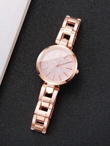 1pc Women's Fashion Casual Glitter Scale Dial Classic Quartz Wrist Watch, No Watch Box Included