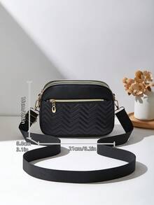 1pc Girls' Quilted Embroidered Crossbody Bag, Shoulder Bag, Coin Purse, Square Bag, Multi-Zipper, Fashion & Versatile, Ideal Gift - M2173 - View 5