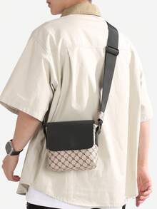 1pc Peach Tree Men's Messenger Bag, PU Leather Flap Crossbody Shoulder Bag, Casual Versatile Daily Use Small Square Bag Pouch - Multicolor - View 7