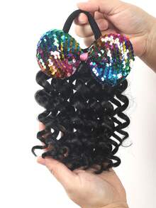 20 cm syntetisk hästsvansförlängning med elastisk lockig hästsvans med rosett barn barnhästsvanshårförlängning 1 st - Natursvart - Visa 9