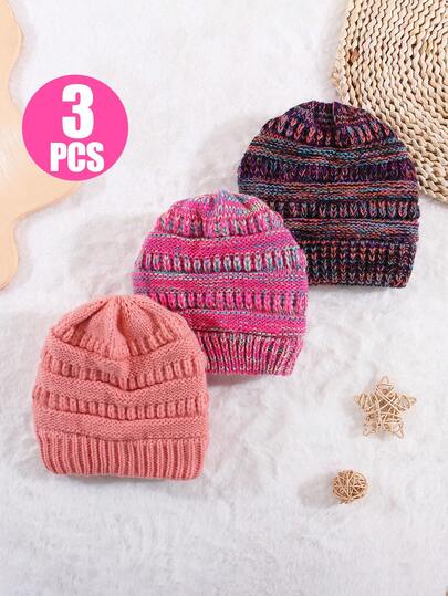 3 piezas Gorros de bebé de punto, 3-12M/1-3A, Gorros de lana de colores cálidos para bebés, ideales para recién nacidos, niños y niñas en invierno