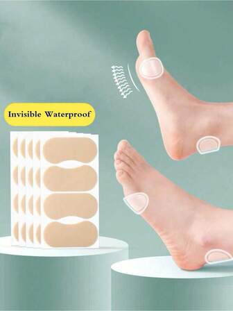 50片防滑足部护理凝胶鞋跟垫，适用于高跟鞋、皮鞋、鞋套，隐形踝部水泡保护垫