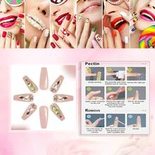 Xl Pink Press On Nails Long Coffin Nails Press Ons Gold Rhinestone Design False Nails Full Cover Arcylic Gel Fake Nails Gift For Women 24pcs{Inchcolor_nameinch:Inchnudepinkballetinch} - 裸粉芭蕾 - 查看 3