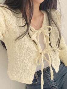 2025 Spring/Autumn Women's Lace-Up Long Sleeve Casual Blouse - Apricot - View 3