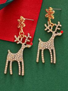 2pcs Luxury Copper Gold-Plated Christmas Deer Stud Earrings, Ideal Earring Accessory For Women's Christmas Events