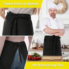 18英寸黑色三口袋防水腰围裙，男女通用服务员/侍应生围裙 - 黑色 - 查看 3