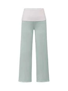 Sunny Girly Spring Women's Back To School Striped Straight-Leg Pants, With A White Ruffled Waist Design, Suitable For Valentine's Day Wear - Green - View 3