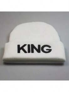 1pc King And Queen Knitted Beanie Hat, Matching Couple Skull Ski Hats, Black - European And American Street Hip Hop Style, Unisex Winter Warm Knitted Skull Cap, Christmas, New Year, Valentine's Day Gift - Multicolor - View 9