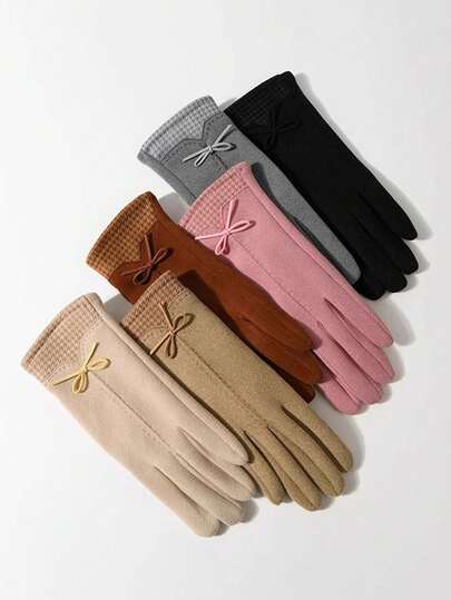 Women's Autumn/Winter New Thermal Gloves, Minimalist Fingerless Touchscreen Warm Windproof Outdoor Driving Cycling Solid Color Casual