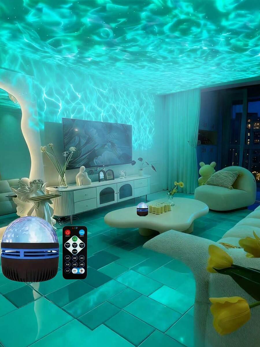 Multicolored Water Ripple Projection Lamp, USB Plug-In - LED Table Lamp, With Remote Control And Adjustable Light Button - Starry Night Design, Suitable For Bedrooms, Game Rooms, Stage Decoration - Valentine's Day, Halloween, Game Night Light, Bedroom Atmosphere Lamp, Polished Surface Perfect Gift - Multi-color light - View 1