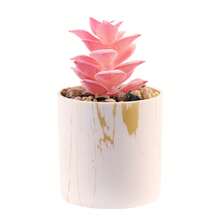 Multiple Options Realistic Succulent Plants Potted, Gold Rim White Ceramic Cup, Office Desk Decor, Home Decoration, Desktop Ornament, Birthday Gift - White - View 7