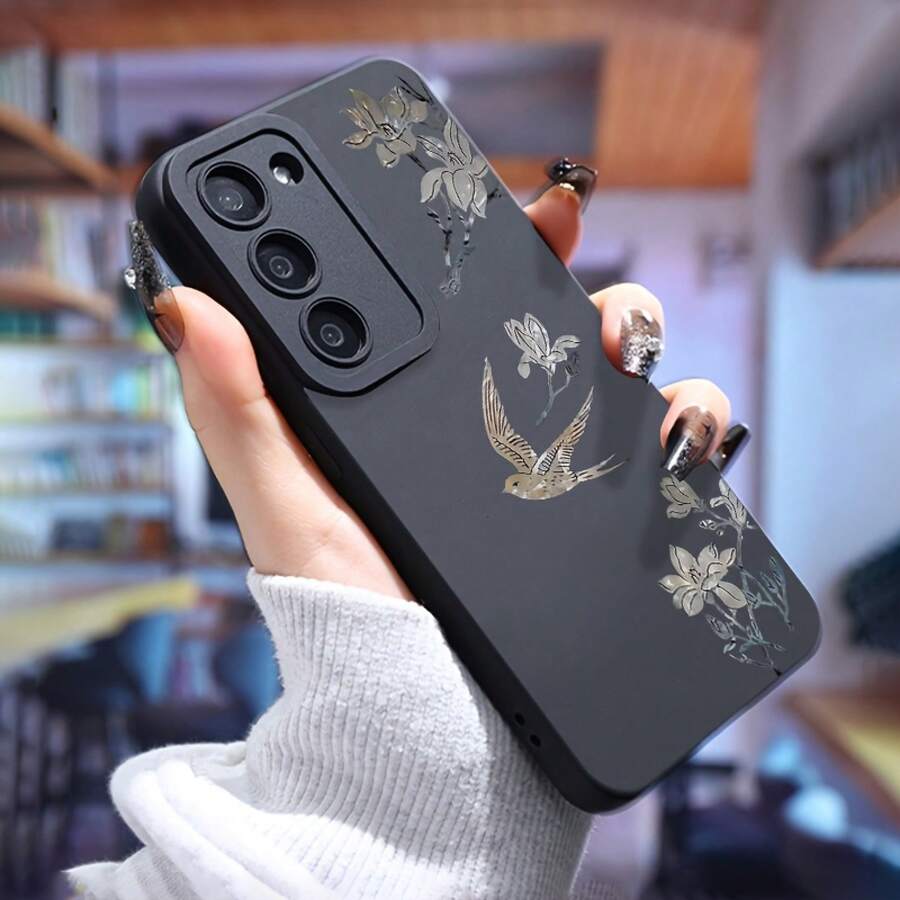 Una nueva funda de teléfono de pájaro blanco de estilo chino diseñada específicamente para la serie Galaxy S25 Ultra/S24 PLUS/S23+/S22/S21, con diseño de absorción de impactos, antideslizante, ligero, de estilo moderno y funda suave de TPU de alta calidad. - Colores mixtos - Ver 1