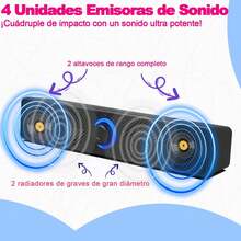 Barra de sonido de escritorio, Altavoces estéreo con cable para ordenador, ideales para juegos y como altavoces para teléfono. Conexión USB e inalámbrica BT 5.0 - Negro - Ver 6