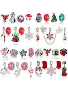 9 Stücke/Set Vintage Europäischer & Amerikanischer Stil, Multistil-Set, exquisite & vielseitige süße Blumen, Schneeflocken, kutschenförmige Polymer-Ton-Perlen-Anhänger, DIY Schmuckherstellung, Halskette, Armband, Schmuckzubehör