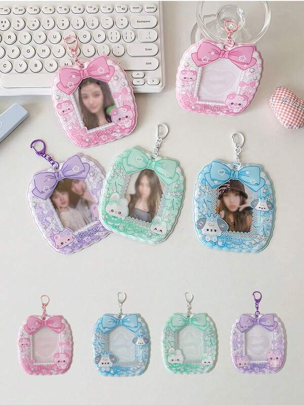 1pc ID Card Holder/Keychain, Decorates Keys While Providing Easy Identification; Also Can Store Personal Photos, Used As Backpack Accessory To Add Cute Style