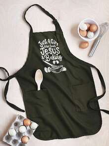 1PC Funny Christian Baker Apron Just A Girl Who Loves Baking Custom Kitchen Apron Pockets Gift Full-Length Apron, Loves Jesus Chef Apron Quote - 黑色 - 查看 4