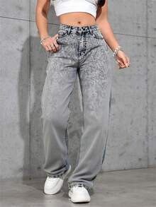 Pantalones Vaqueros Anchos para Mujer - Estilo Retro, Moda Urbana y Versátil - Gris - Ver 3