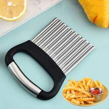 Stainless Steel Crinkle Cut Potato Slicer, Manual Wavy French Fry Cutter With Ergonomic Handle, Kitchen Gadget Tool For Vegetable Chips