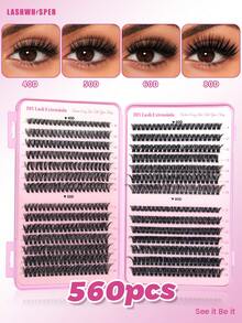 Cluster False Eyelashes, Lightweight & Fluttery False Lashes, DIY Individual Lash Extensions, 560pcs Natural Look, D-Curl 9-16mm, Ultra Soft Lash Stems, Reusable - Pink - View 14