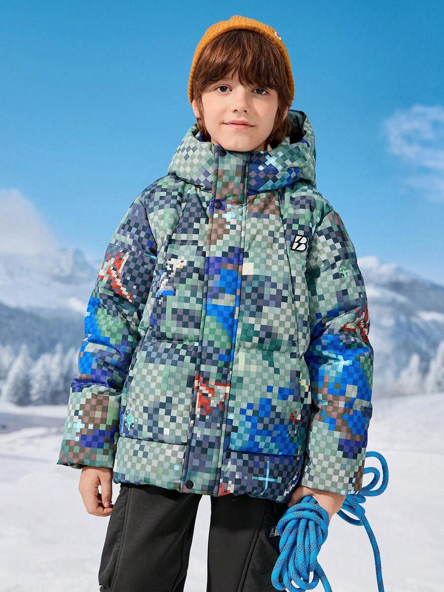 Balabala Kids Boys Hooded Down Jacket, Winter 2025 Warm & Protective - Green Tone - View 1