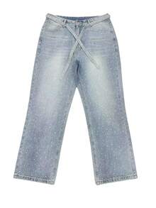 Men's Straight Leg Light Blue Jeans With Rhinestone Decor, Fashionable Street Style, All Season - Light Wash - View 3