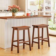 Saddle-Seat Counter Height Stools Set Of 2 Backless Barstools With Curved Seat - 核桃 - 查看 2